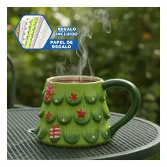 GENERICO - Vaso de Arbol Navideno en Ceramica Verde con Disenos Rojos y Toque Festivo Y+Papel Regalo