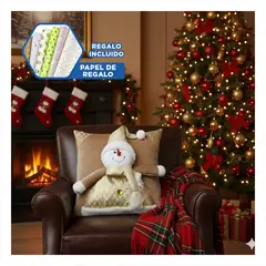 GENERICO - Funda de Cojín Navideña con Diseño de Muñeco de Nieve con Relieve Dorado Y+Papel Regalo