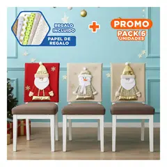 GENERICO - Pack6 Pack de Fundas para Sillas Navideñas con Santa y Muñeco de Nieve Y+Papel Regalo