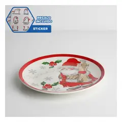 GENERICO - Pieza Circular de Ceramica Decorativa para Cena con Santa y Detalles Navideños Y+Regalo Sticker