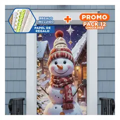 GENERICO - Pack12 Envoltura de Puerta Blanca con Muneco de Nieve para Navidad y Decoracion Y+Papel Regalo