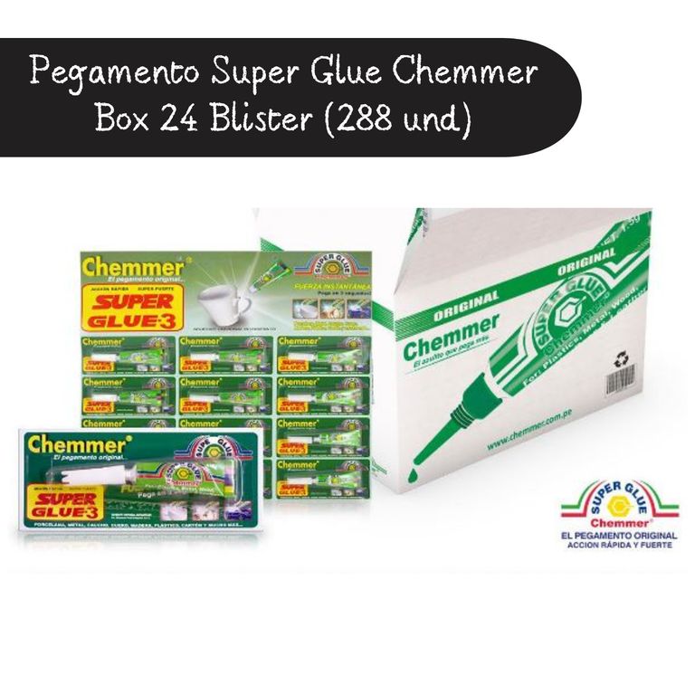 PEGAMENTO CHEMMER SUPER GLUE BOX DE 24 BLISTERS X 12 UNDS C/U