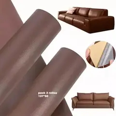 GENERICO - Pack 3 Cuero Sintético Autoadhesivo para Reparación Marron