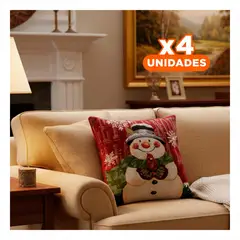 SKYBLOO - Pack4 Almohada de Navidad con Muneco de Nieve y Fondo Rojo Y+Regalo Sticker