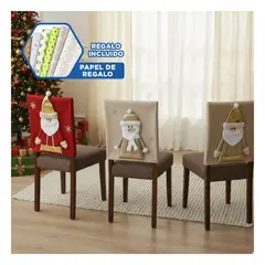 SKYBLOO - Set de 3 Fundas Navideñas para Sillas Rojo y Beige 46x52 cm Y+Papel Regalo