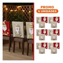 SKYBLOO - Pack6 Juego de Comedor Rojo Beige Dorado de Fundas Navideñas para Sillas