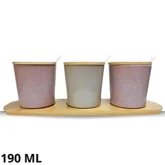 ICHIMATSU - Set de canister redondos de Loza con tapa de madera y cucharita x3 piezas-Ichimatsu