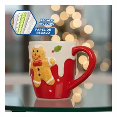 SKYBLOO - Jarro Navideno de Ceramica Jengibre y Nieve Derretida Blanco y Rojo 300ml Y+Papel Regalo