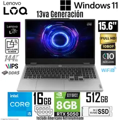LENOVO - Laptop LOQ 15IRX10 Intel Core i5-13450HX 16GB RAM 512GB SSD RTX 5050-8GB 15.6" FHD 144Hz