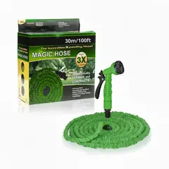 GENERICO - Manguera Multiusos Expandible Retráctil con Accesorios hasta 30 Metros 7 en 1 - Verde - M