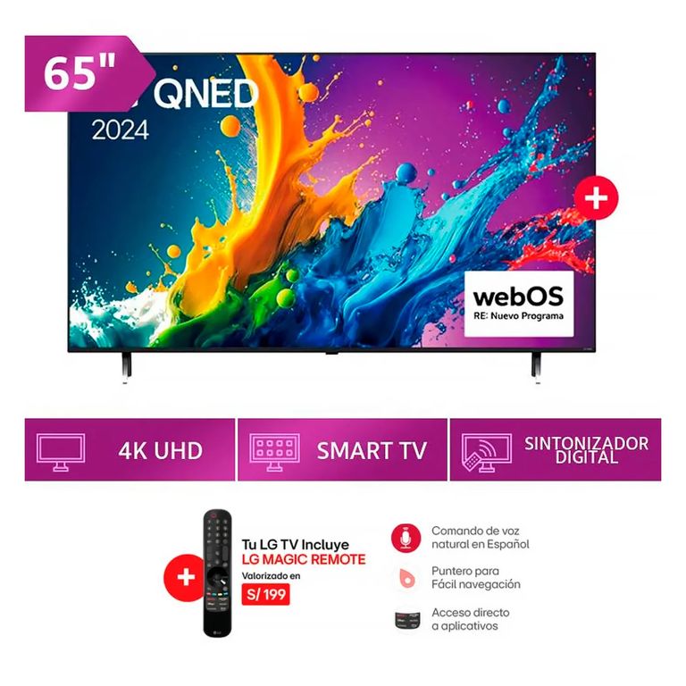 TELEVISOR SMART TV QNED 4K 65 65QNED80 CON THINQ AI
