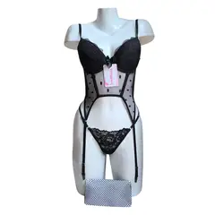 GENERICO - CORSET LENCERIA DE ENCAJE CON VARILLAS Y MEDIAS