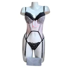 GENERICO - CORSET LENCERIA DE ENCAJE CON VARILLAS Y MEDIAS