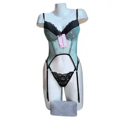 GENERICO - CORSET LENCERIA DE ENCAJE CON VARILLAS Y MEDIAS