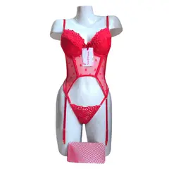 GENERICO - CORSET LENCERIA DE ENCAJE CON VARILLAS Y MEDIAS