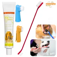 GENERICO - PACK CEPILLO DENTAL MASCOTA PERRO-GATO + PASTA PACK 4 ROJO