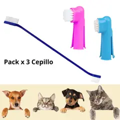GENERICO - CEPILLO DENTAL MASCOTA PERRO-GATO PACK 3 AZUL