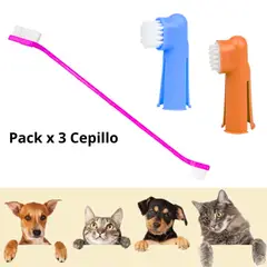 GENERICO - CEPILLO DENTAL MASCOTA PERRO-GATO PACK 3 FUCSIA