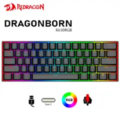 REDRAGON - Teclado Mecánico DRAGONBORN Spanish K630RGB BLACK RED SWITCH