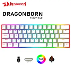 REDRAGON - Teclado DRAGONBORN Spanish K630W-RGB WHITE BROWN SWITCH