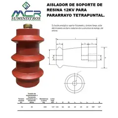 GENERICO - AISLADOR PORTABARRA DE RESINA 12KV PARA ﻿PARARRAYO TETRAPUNTAL