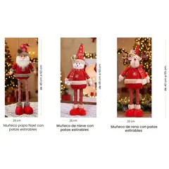 NOEL - PACK DE 3 MUÑECOS PATILARGAS - DECORACION NAVIDAD - 60CM ALTO X 20CM ANCHO MERRY XMAS