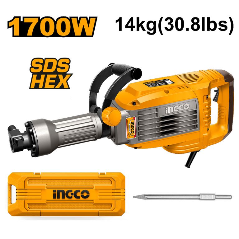 MARTILLO DEMOLEDOR HEXAGONAL INGCO 1700W 50J 14KG PDB170068