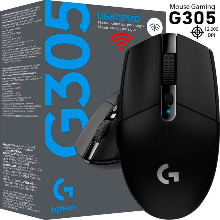 Mouse Gamer G305 LightSpeed 12,000 DPI Inalámbrico Black