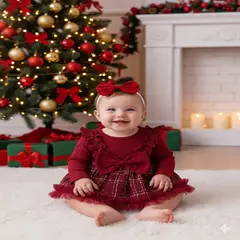 GENERICO - VESTIDO PARA NIÑA BEBE DE NAVIDAD + LAZO