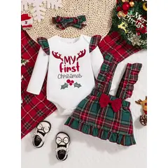 GENERICO - VESTIDO PARA NIÑA BEBE DE NAVIDAD +BODDY + LAZO