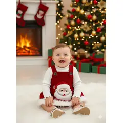 GENERICO - VESTIDO PARA NIÑA BEBE DE NAVIDAD - MODELO SANTA - 2 PIEZAS