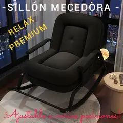 GENERICO - SILLA MECEDORA SOFÁ RECLINABLE SILLÓN PLEGABLE TERRAZA JARDÍN SALA PREMIUM NEGRO