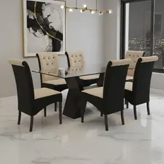 GENERICO - Juego de comedor Alí 6 sillas color beige chocolate de Ambienta Home