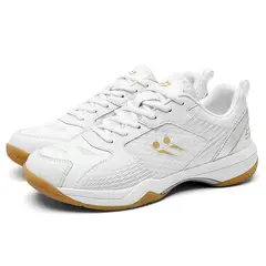 DANWEILE - Zapatillas deportivas informales de bádminton de malla para hombre y mujer - Blanco y dorado