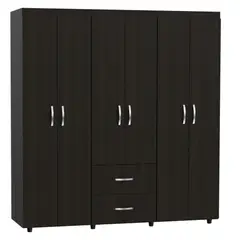 FMFURNITURE - Ropero 6 Puertas 2 Cajones Negro 180x170.3x50.3 Cm