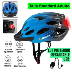 GENERICO - Casco para Bicicleta con Luz Recargable USB Ciclismo - Azul