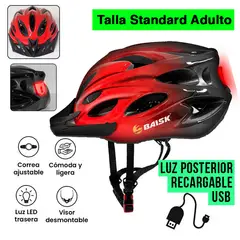 GENERICO - Casco para Bicicleta con Luz Recargable USB Ciclismo - Rojo