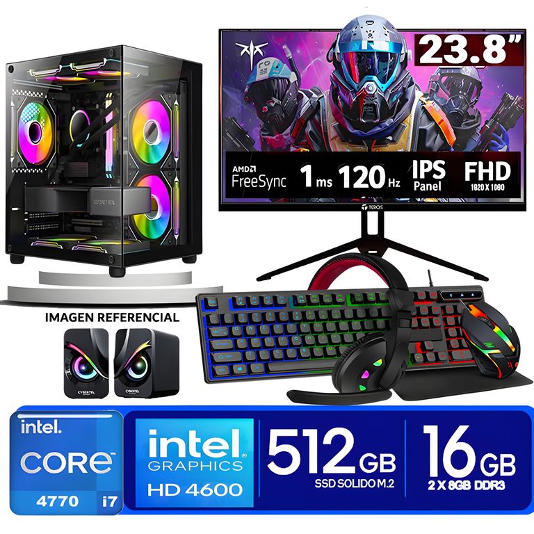 Computadora Pc Core i7 4770 Monitor 24 fhd' RAM 16 GB SSD 500 GB PARLANTES