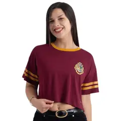WARNER BROSS - Polo Crop Harry Potter Mujer Guinda Algodòn