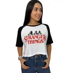 STRANGER THINGS - Polo Crop Mujer Blanco Algodòn