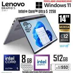 LENOVO - Laptop IdeaPad 5 2 en 1 Intel Ultra 5 225U 8GB RAM 512GB SSD 14" WUXGA Touch