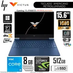 HP - Laptop Victus 15-FA0033 Intel Corei5-12450H 8GB RAM 512GB SSD 15.6" FHD RTX3050-4GB WIN11