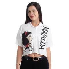 SPECTRUM - Blusa Manga Corta Mafalda Mujer Marfil Lino