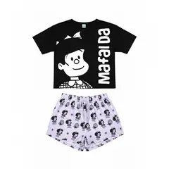 SPECTRUM - Pijama Polo Mc Y Short Mafalda Mujer Negro Algodòn