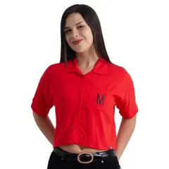 SPECTRUM - Blusa Manga Corta Mafalda Mujer Rojo Lino