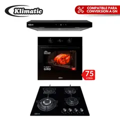 KLIMATIC - Tricombo Encimera NINA60 + Campana VENTO BLACK + Horno a gas JENNA
