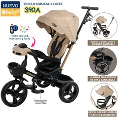 EBABY - Triciclo Musical y luces para niños 390A Beige