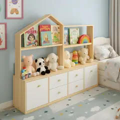 GENERICO - Estante Infantil Mundo Feliz - Vintage - Marrón y Blanco