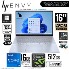 HP - Laptop Envy 16-H1020NR Intel Corei7-13700H 16GB RAM 512GB SSD 16" WUXGA RTX4060-8GB WIN11 Touch