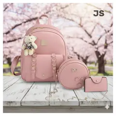 GENERICO - BOLSO 3 EN 1 ROSADO CON CIERRE JUVENIL PARA DAMA + LLAVERO JS